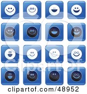 Poster, Art Print Of Digital Collage Of Square Blue Black And White Happy Face Icons