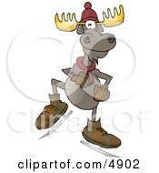 Human Like Ice Skating Bull Moose With Antlers Clipart