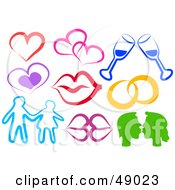 Royalty Free RF Clipart Illustration Of A Digital Collage Of Lips Hearts Couples And Wine by Prawny