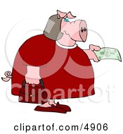 Human-Like Fat Female Pig Purchasing Food With Money - Concept