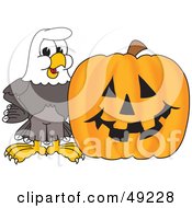 Poster, Art Print Of Bald Eagle Character With A Pumpkin