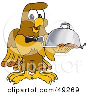 Hawk Mascot Character Serving A Platter