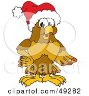 Hawk Mascot Character Wearing A Santa Hat