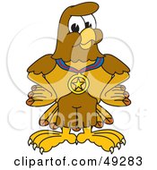 Hawk Mascot Character Wearing A Medal