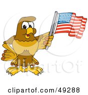 Hawk Mascot Character Waving An American Flag