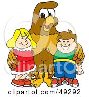 Hawk Mascot Character With Children
