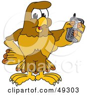 Poster, Art Print Of Hawk Mascot Character Holding A Cell Phone