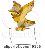 Hawk Mascot Character Aggressively Flying A Blank Sign