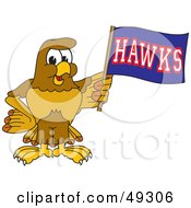 Hawk Mascot Character Waving A Hawks Flag