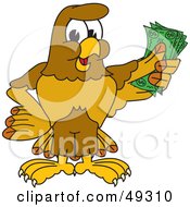 Poster, Art Print Of Hawk Mascot Character Holding Cash