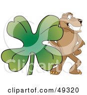 Poster, Art Print Of Cougar Mascot Character With A Clover