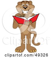 Royalty Free RF Clipart Illustration Of A Cougar Mascot Character Reading by Mascot Junction