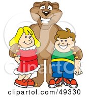 Cougar Mascot Character With Children