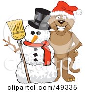 Poster, Art Print Of Cougar Mascot Character With A Snowman
