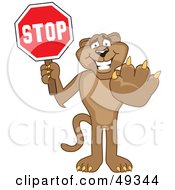 Cougar Mascot Character Holding A Stop Sign
