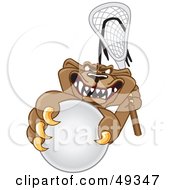 Cougar Mascot Character Grabbing A Lacrosse Ball