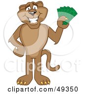 Cougar Mascot Character Holding Money