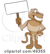 Cougar Mascot Character Holding A Blank Sign