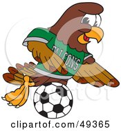 Falcon Mascot Character Playing Soccer