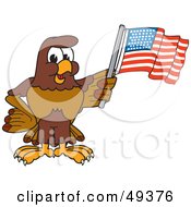 Poster, Art Print Of Falcon Mascot Character Waving An American Flag