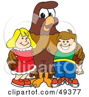 Poster, Art Print Of Falcon Mascot Character With Children