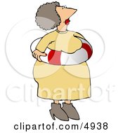 Obese Elderly Woman Wearing An Emergency Life Preserver Float Tube Around Her Waist