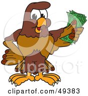 Falcon Mascot Character Holding Cash
