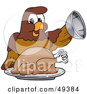 Poster, Art Print Of Falcon Mascot Character Serving A Turkey