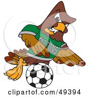 Poster, Art Print Of Falcon Mascot Character Kicking A Soccer Ball