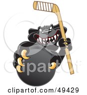 Royalty Free RF Clipart Illustration Of A Black Jaguar Mascot Character Grabbing A Hockey Puck by Mascot Junction