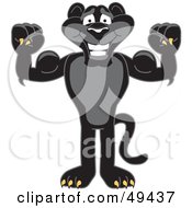 Royalty Free RF Clipart Illustration Of A Black Jaguar Mascot Character Flexing His Muscles by Toons4Biz
