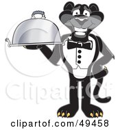 Black Jaguar Mascot Character Serving A Platter