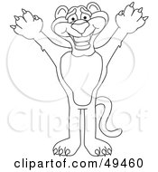 Royalty Free RF Clipart Illustration Of An Outline Of A Panther Character Mascot Reaching Up