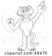 Royalty Free RF Clipart Illustration Of An Outline Of A Panther Character Mascot Pointing Up