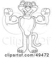 Royalty Free RF Clipart Illustration Of An Outline Of A Panther Character Mascot Flexing