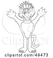 Royalty Free RF Clipart Illustration Of An Outline Of A Panther Character Mascot With Funky Hair