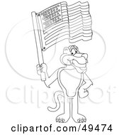 Royalty Free RF Clipart Illustration Of An Outline Of A Panther Character Mascot Waving An American Flag