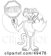 Royalty Free RF Clipart Illustration Of An Outline Of A Panther Character Mascot Holding A Stop Sign