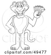Outline Of A Panther Character Mascot Holding Cash by Mascot Junction
