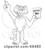 Royalty Free RF Clipart Illustration Of An Outline Of A Panther Character Mascot Holding A Report Card