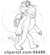 Royalty Free RF Clipart Illustration Of An Outline Of A Panther Character Mascot Walking To School