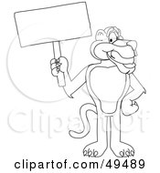 Royalty Free RF Clipart Illustration Of An Outline Of A Panther Character Mascot Holding A Blank Sign
