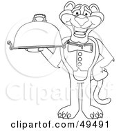 Royalty Free RF Clipart Illustration Of An Outline Of A Panther Character Mascot Holding A Platter