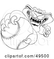 Outline Of A Panther Character Mascot Grabbing A Baseball
