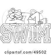 Royalty Free RF Clipart Illustration Of An Outline Of A Panther Character Mascot On Swim Text by Toons4Biz