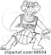 Royalty Free RF Clipart Illustration Of An Outline Of A Panther Character Mascot Dribbling A Basketball by Toons4Biz
