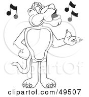 Royalty Free RF Clipart Illustration Of An Outline Of A Panther Character Mascot Singing by Toons4Biz