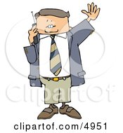 Poster, Art Print Of Business Man Talking On A Cellphone And Waving At Someone