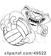 Royalty Free RF Clipart Illustration Of An Outline Of A Panther Character Mascot Grabbing A Volleyball by Toons4Biz