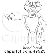 Royalty Free RF Clipart Illustration Of An Outline Of A Panther Character Mascot Pointing Left by Toons4Biz